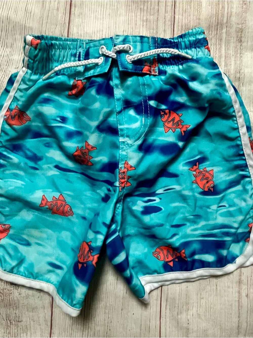 Kids Blue Fish-Print Swim Shorts 18 mo